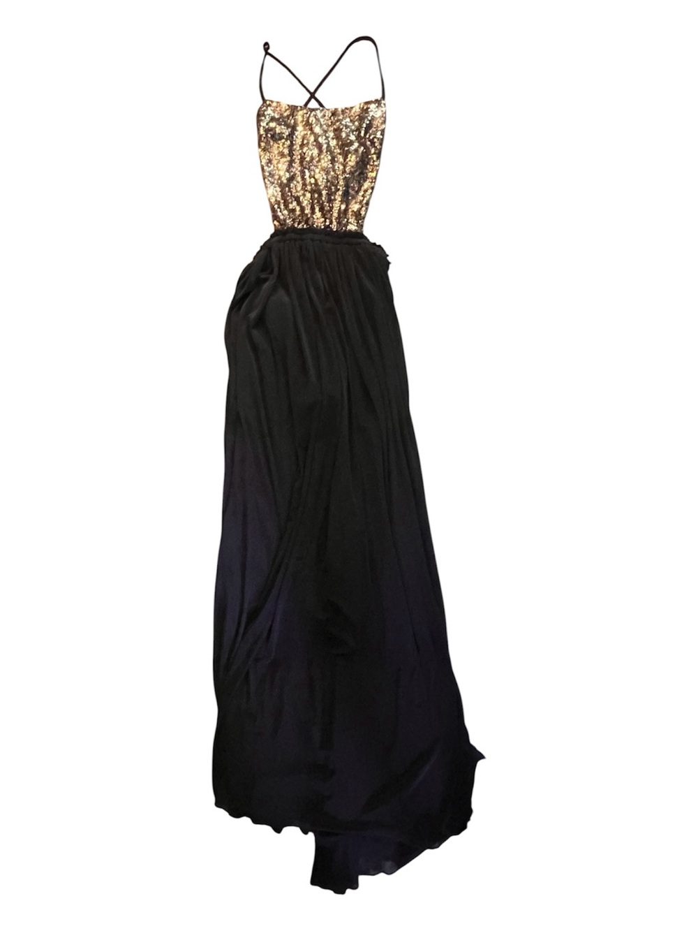 Sparkling Gold Sequin & Black Maxi Dress